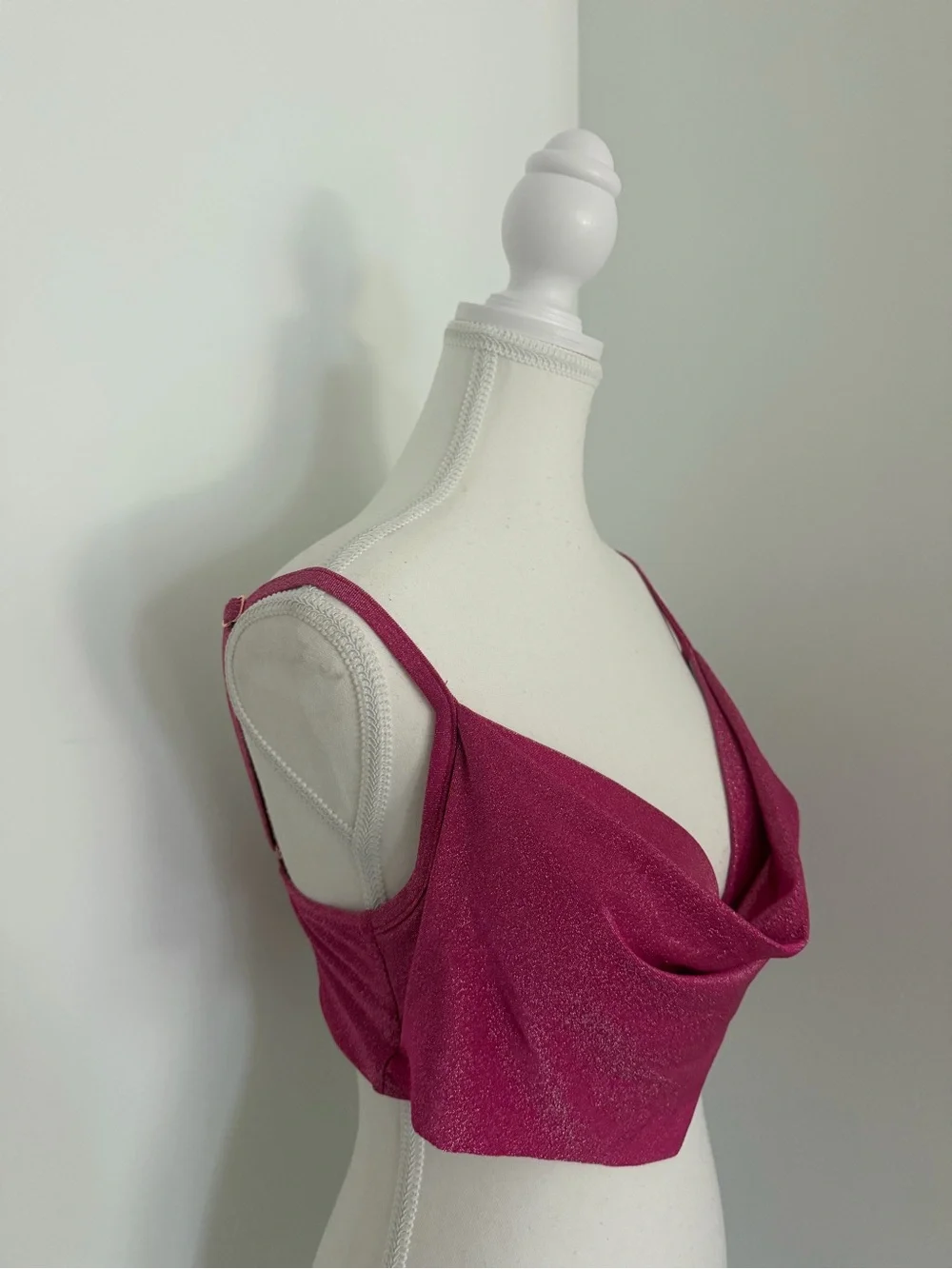 Macy’s NWT sparkly pink bikini top/ swimwear with open back and cowl neck size M